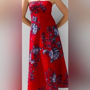 White House Black Market Strapless Linen MIDI Dress